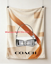 Coach Metallic Silver Tabby Print Flannel Fleece Throw Blanket for Sofa and Wall Decor C198